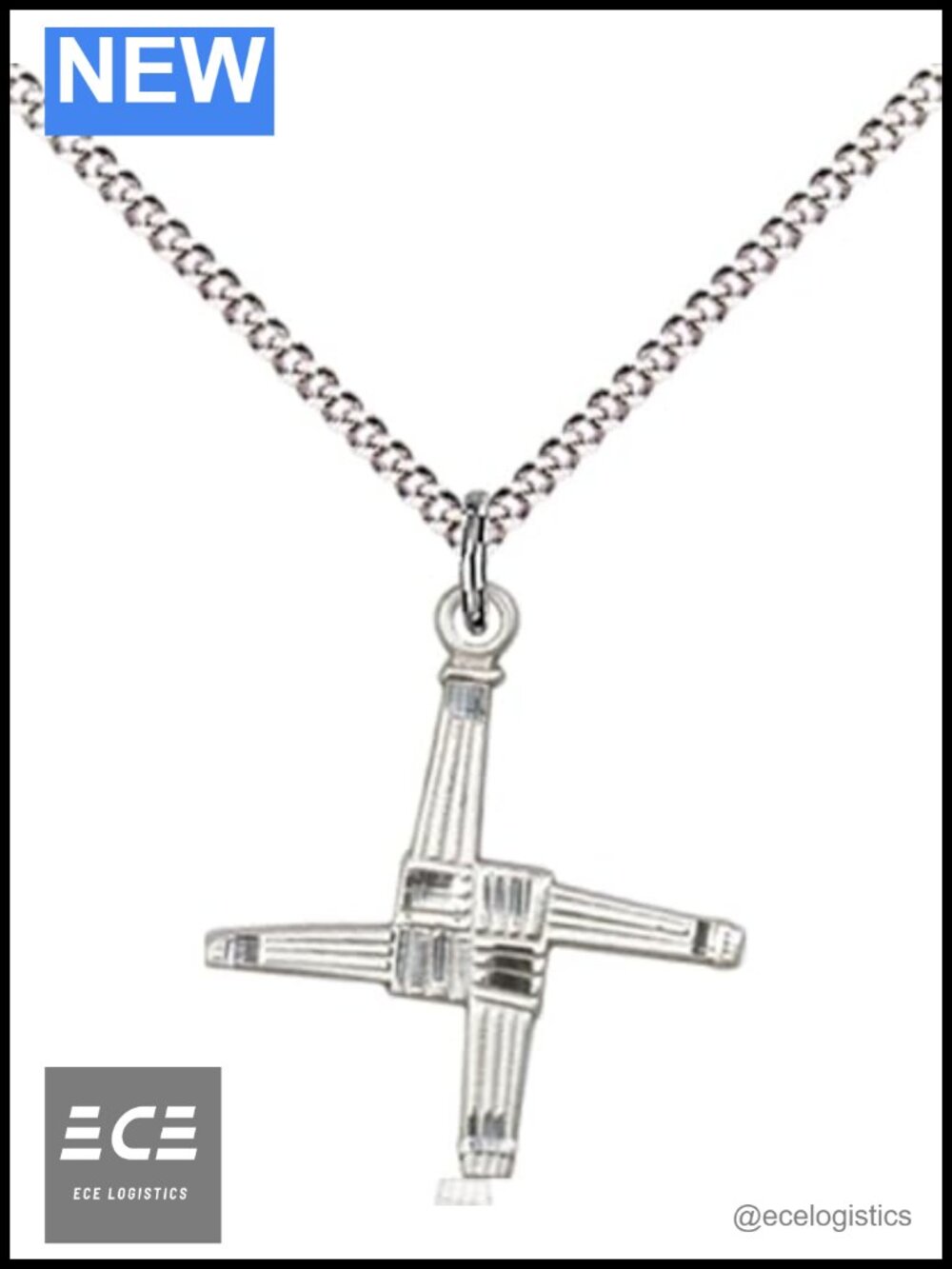 Sterling Silver St Brigid Cross Pendant Necklace 18in Stainless Steel Chain
